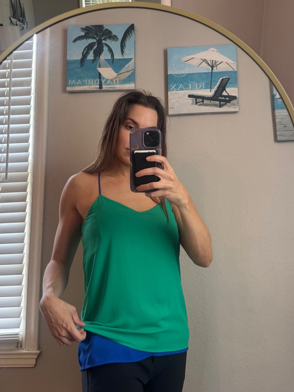 Green & Blue Reversible Layered Satin Cami Top - Women